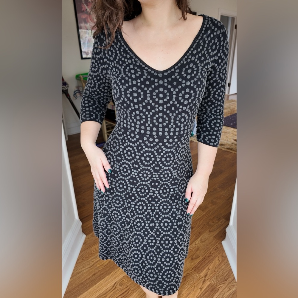 Boden Black and Gray Geometric Long Sleeve Sweater Dress
